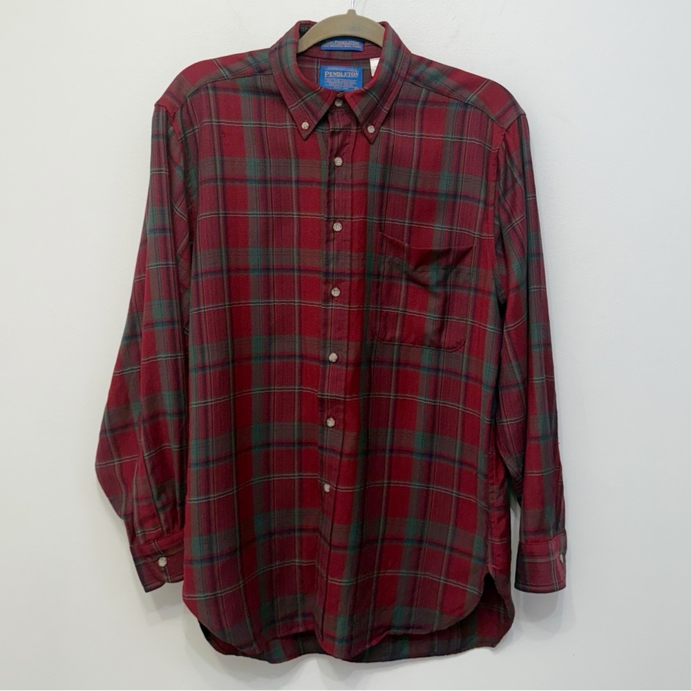 Pendleton Fine Worsted Wool Button Down Red Plaid… - image 1